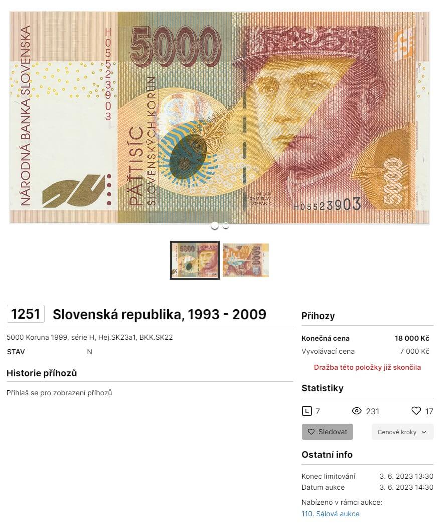 5000 Sk 1999 - 18 000 Kč