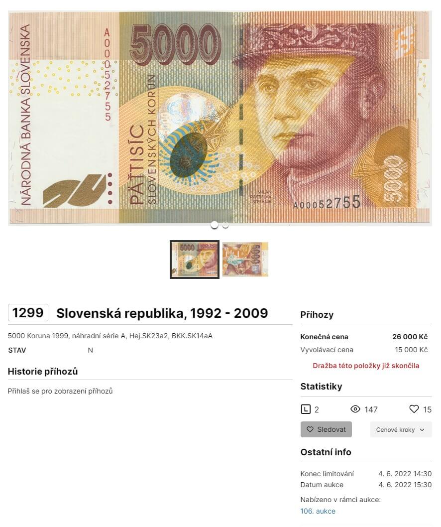 5000 Sk 1999 - 26 000 Kč
