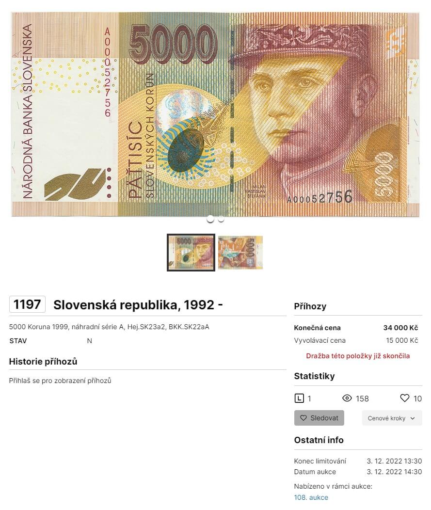 5000 Sk 1999 - 34 000 Kč