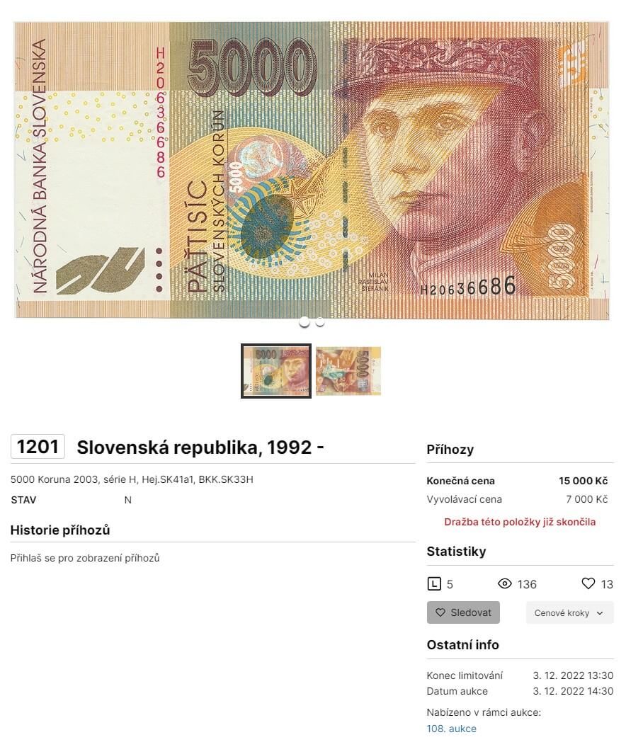 5000 Sk 2003 - 15 000 Kč